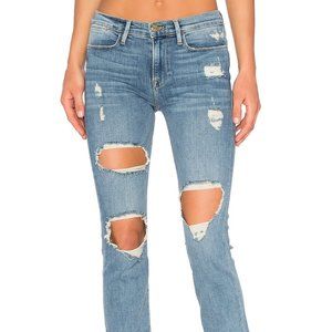 NWT FRAME Blue Distressed Denim Le High Straight Jeans Size 28 $375